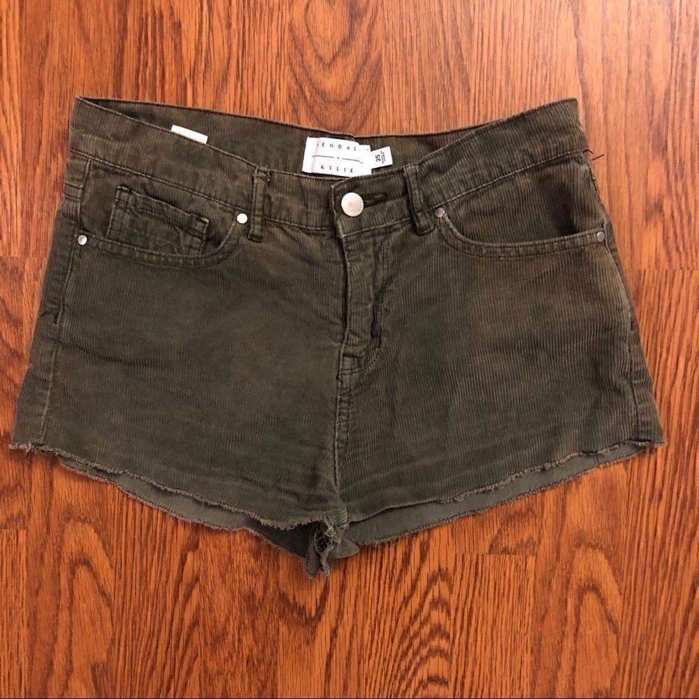 Kendall + Kylie High Rise Green Corduroy Shorts 25